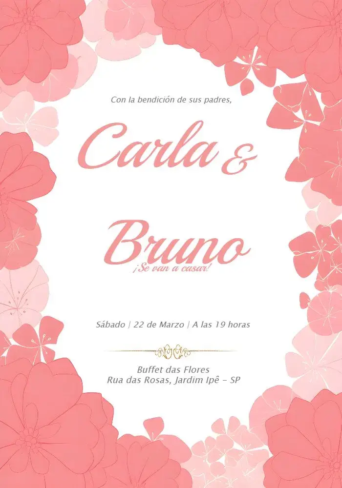 Invitación Boda Floral Rosa Flores