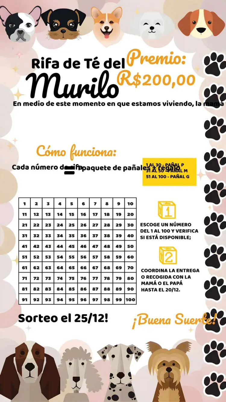 Invitación Té Rifa Perritos Cartilla