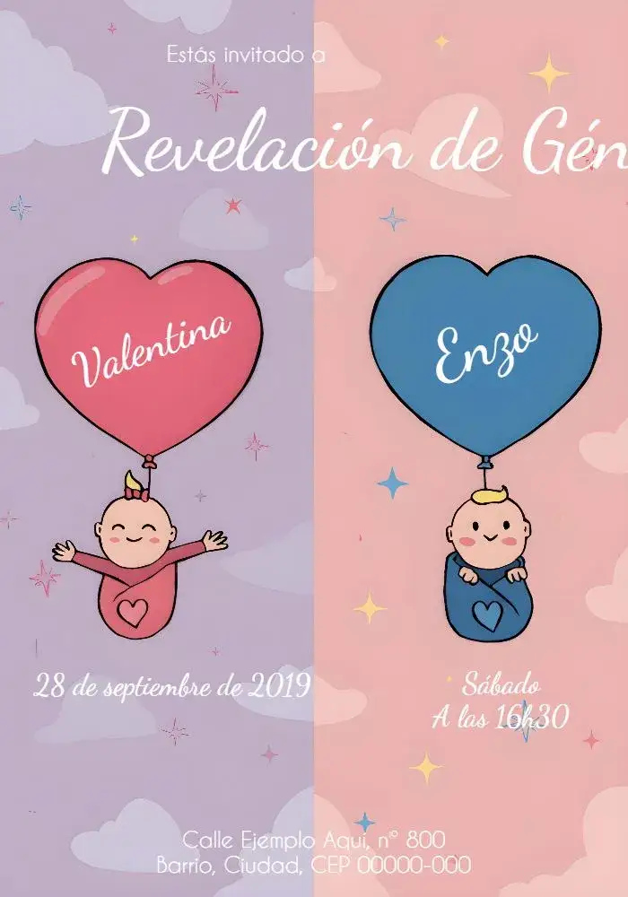 Invitación Baby Shower Revelación Niño o Niña Girl – tema Revelación Bebé delicado, tierno, moderno, colorido, infantil, vintage