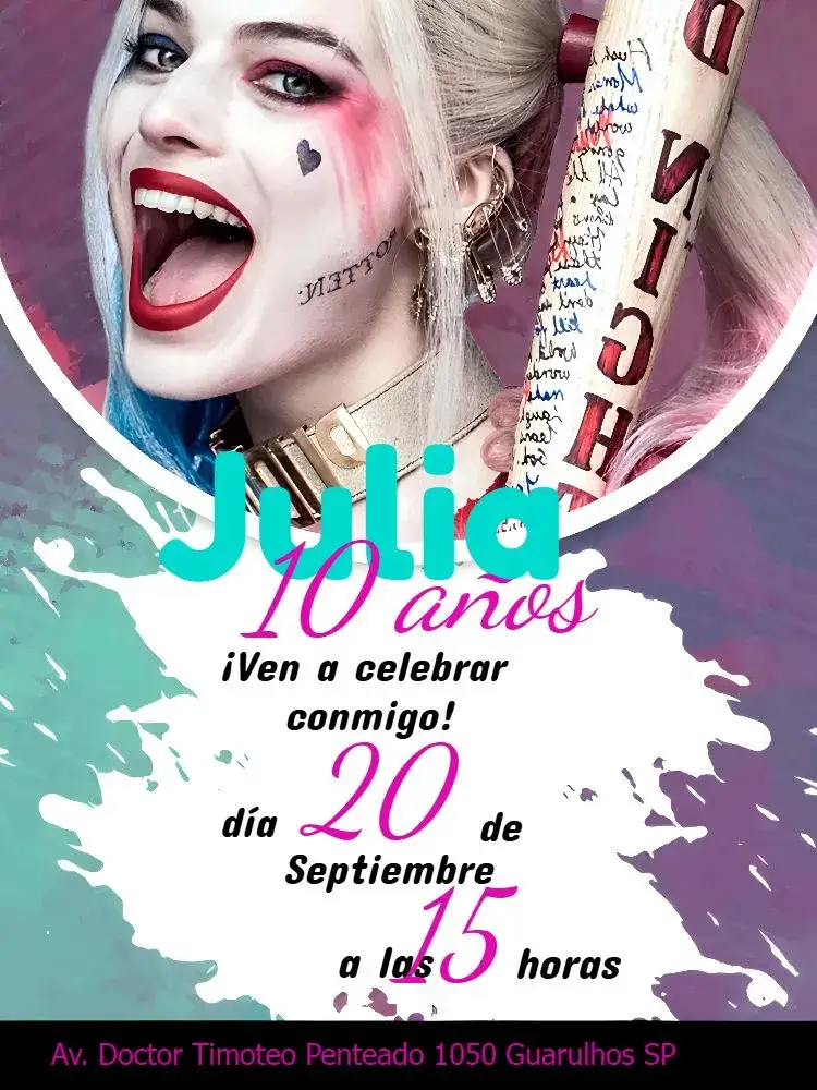 Invitación Arlequina En – tema Cumpleaños Infantil colorido, divertido, moderno, temático, infantil, brincalhão