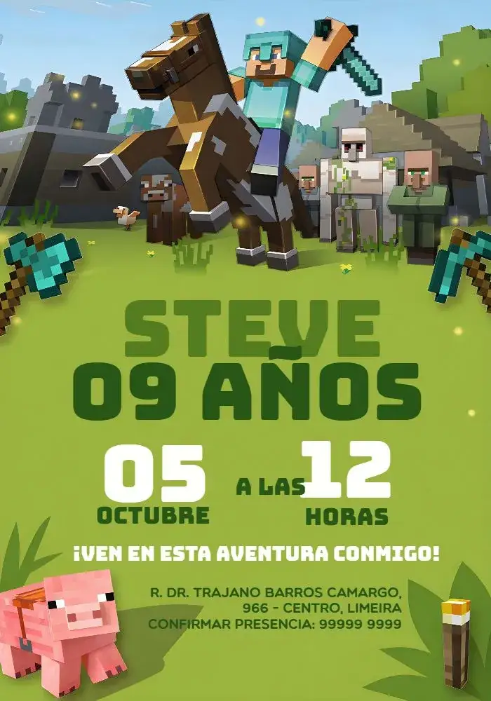 Invitación Juego Minecraft – tema Más buscados verde, pixelado, moderno, divertido, juego, temático