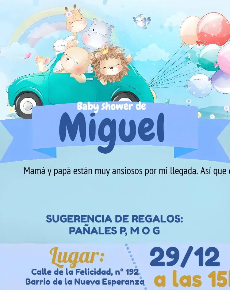 Invitación Baby Shower Safari Hippo