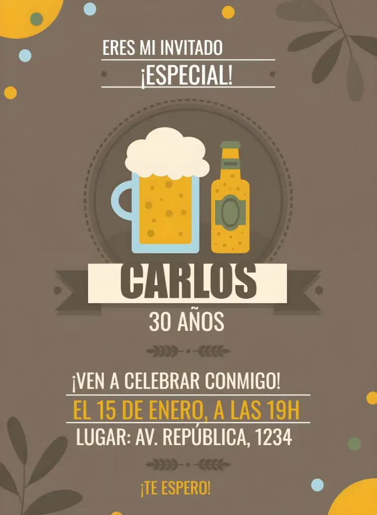 Invitación Cerveza Bar Amarillo