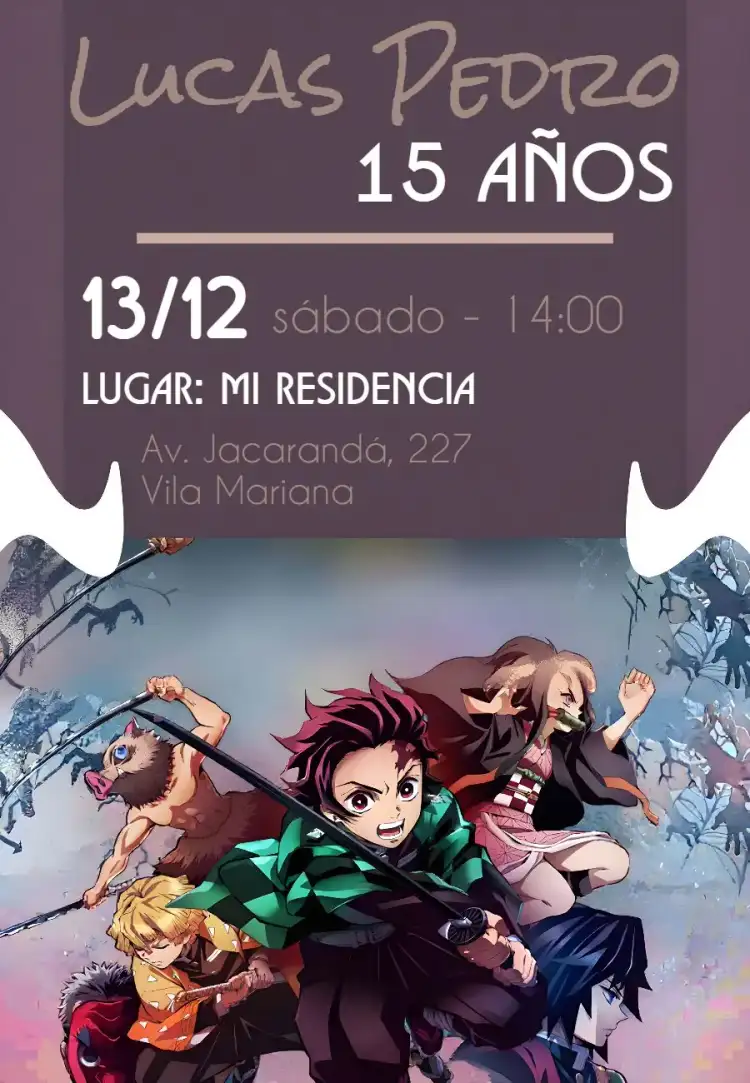 Fiesta de Demon Slayer Anime Kimtsu No Yaiba