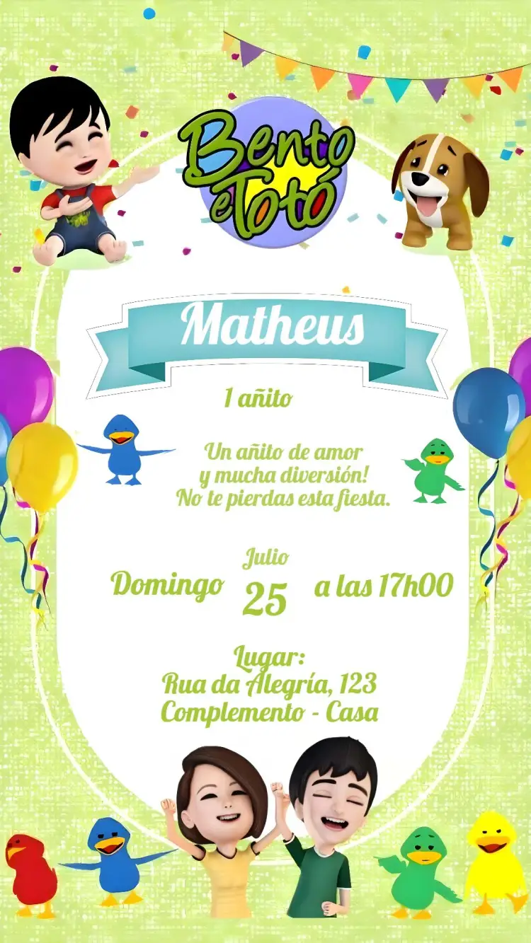 Invitación Bento Y Totó editable y personalizable