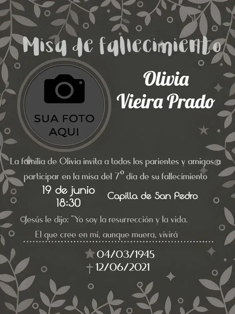 Invitación Para Misa De Fallecimiento Con Foto Nota