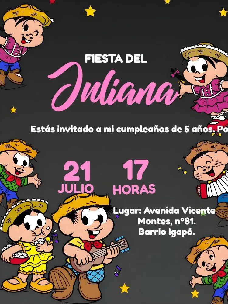Invitación Arraiá Turma Da Mônica Dibujo editable y personalizable