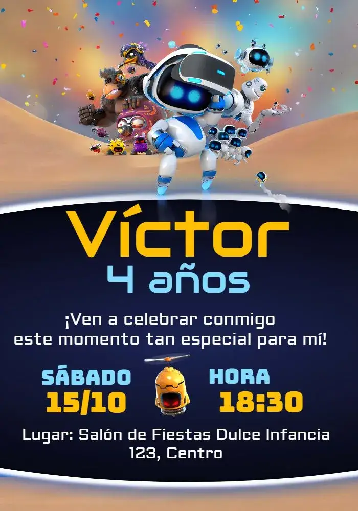 Invitación Astro Bot Mimir – tema Más buscados moderno, tecnológico, colorido, divertido, infantil, futurista