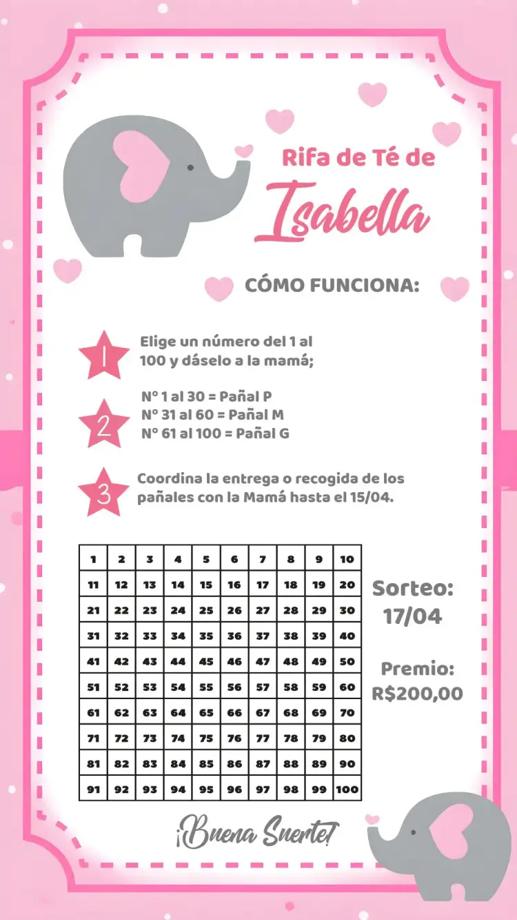 Invitación Chá Rifa Elefantinha Bebê
