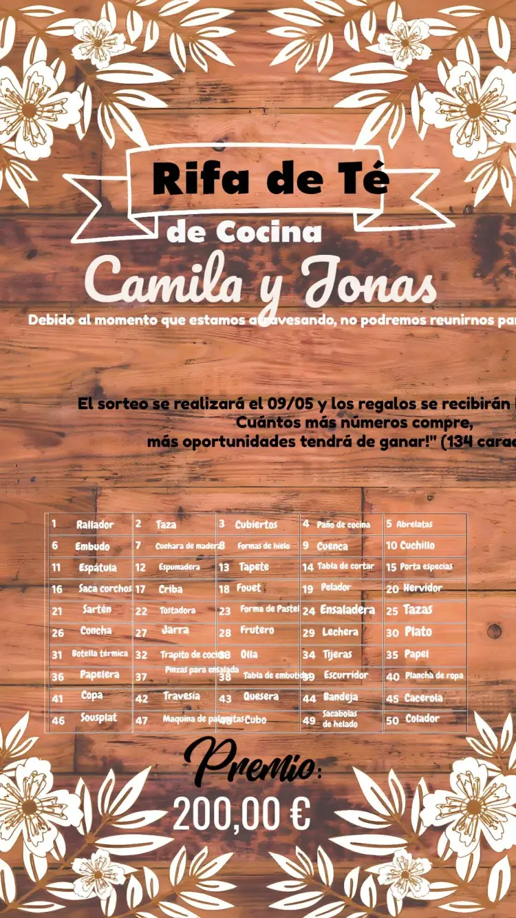 Invitación Chá Rifa De Cocina Floral Sugerencias