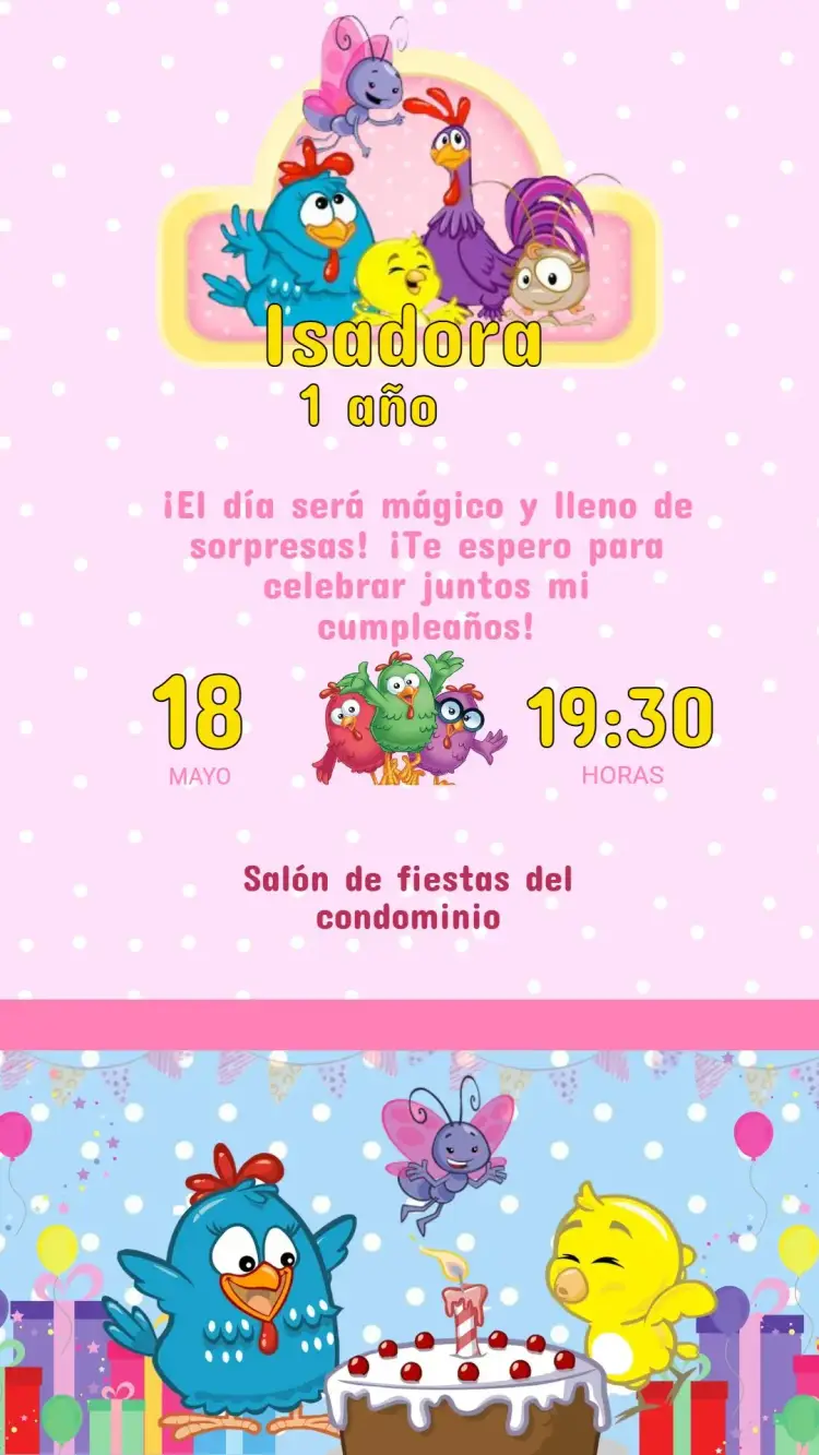 Invitación Cumpleaños GALLINA PINTADITA