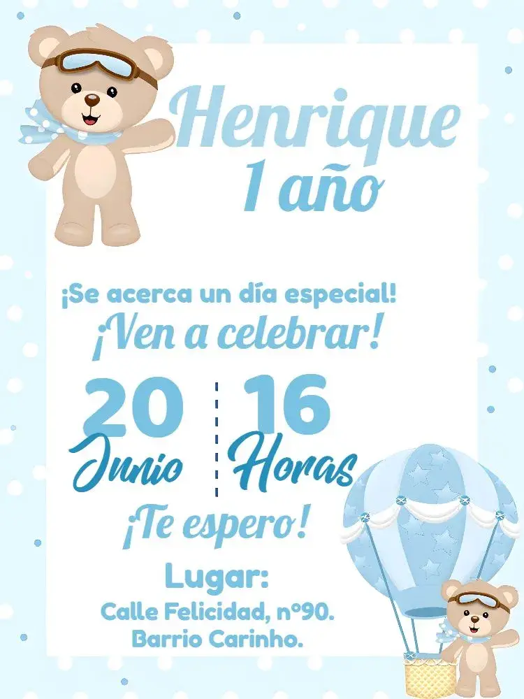 Invitación Oso Globero Globo