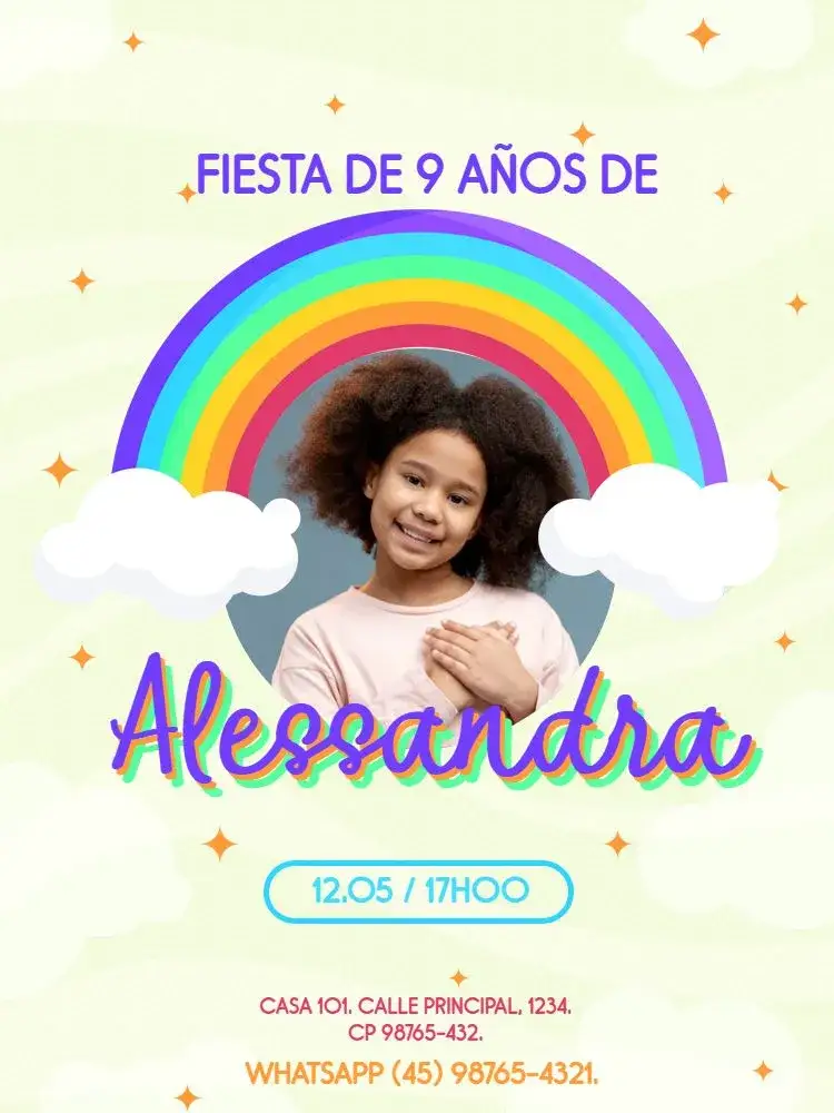 Invitación Arcoíris con Foto – tema Cumpleaños Infantil colorido, lúdico, divertido, moderninho, infantil, brilhante
