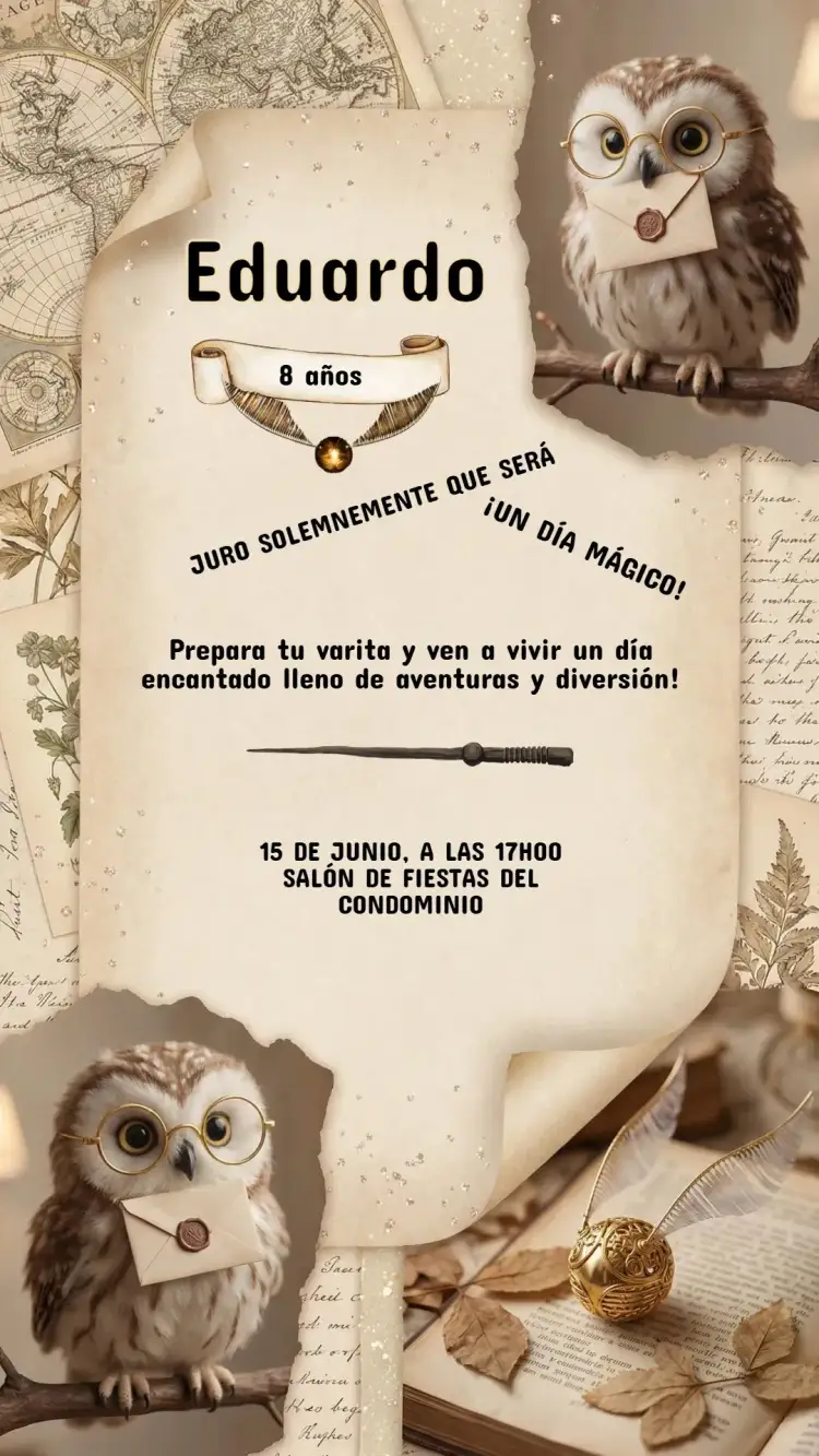 Invitación Invitación Cumpleaños Infantil Harry Potter – tema Cumpleaños Infantil mágico, fantasía, vintage, colorido, ilustrativo