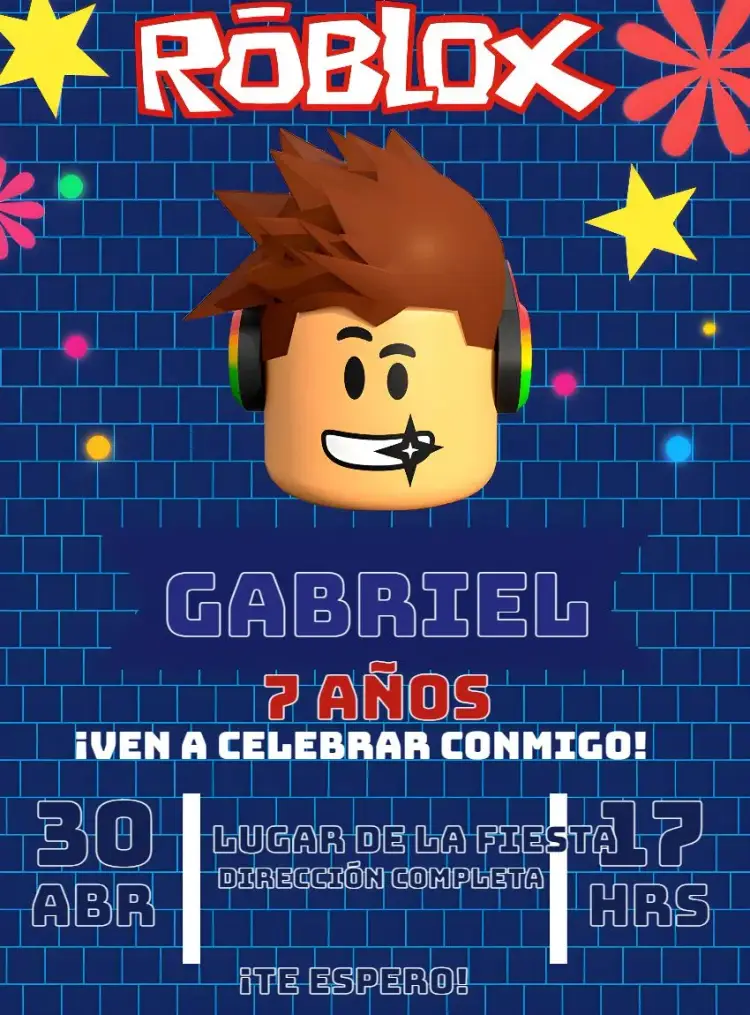 Invitación Roblox Azul editable y personalizable