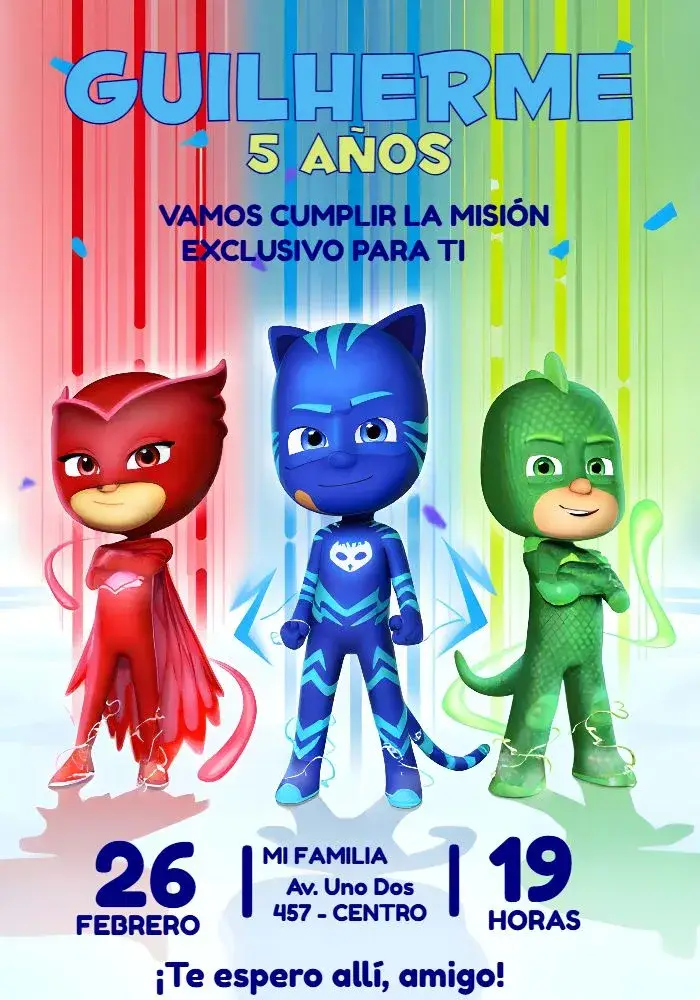 Invitación Pj Masks Niño