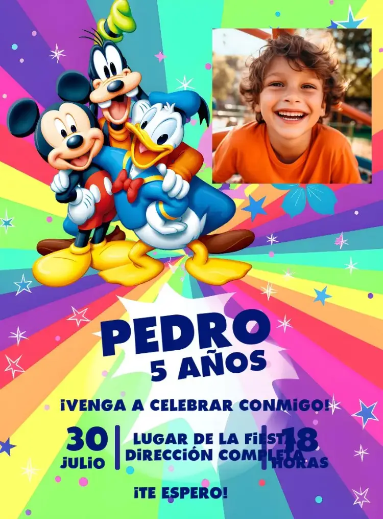 Invitación Grupo De Mickey Con Foto Orejas editable y personalizable