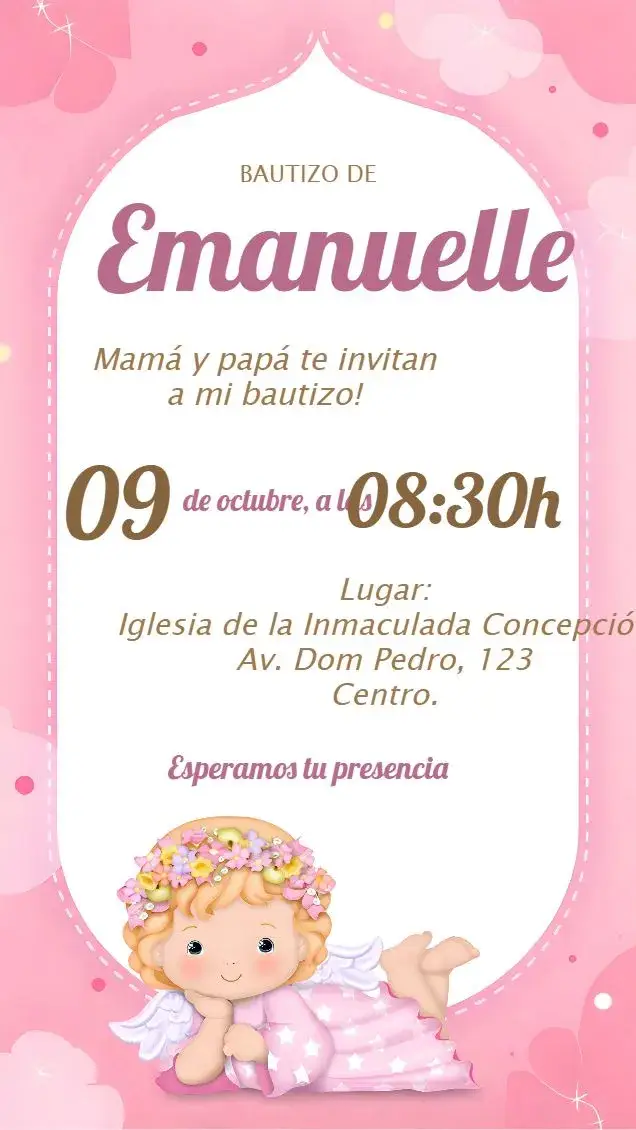 Invitación Bautizo Angelita Rosa Niña