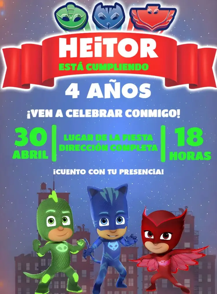 Invitación Pj Mask Colorido