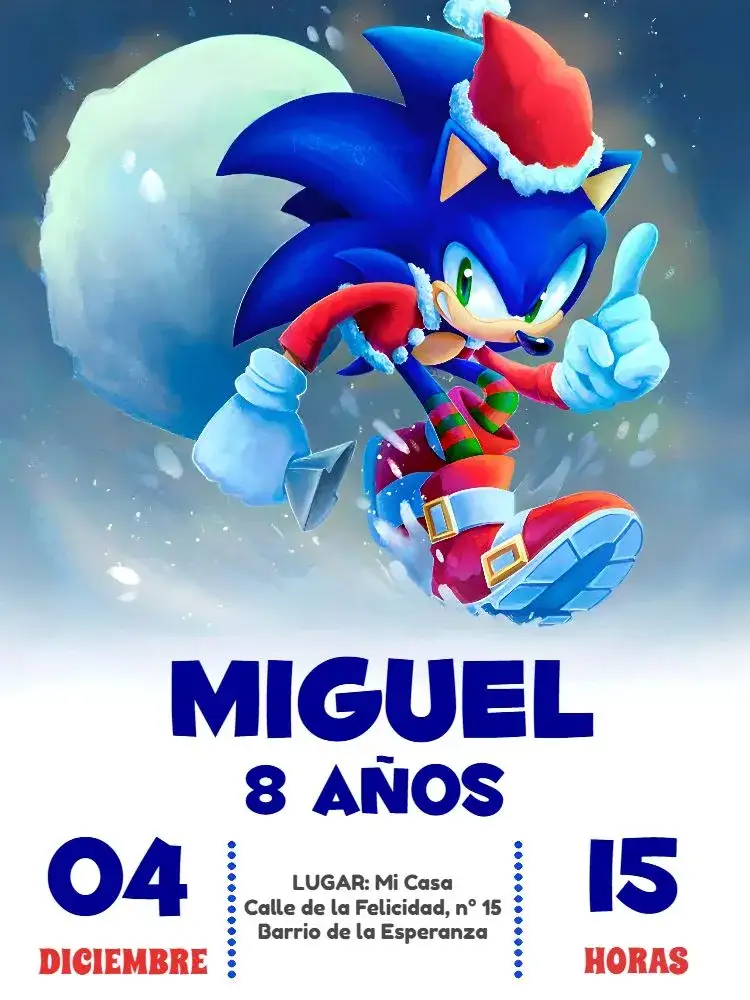 Invitación Sonic Héroe – tema Fechas Conmemorativas colorido, divertido, juegos, infantil, temático, moderno