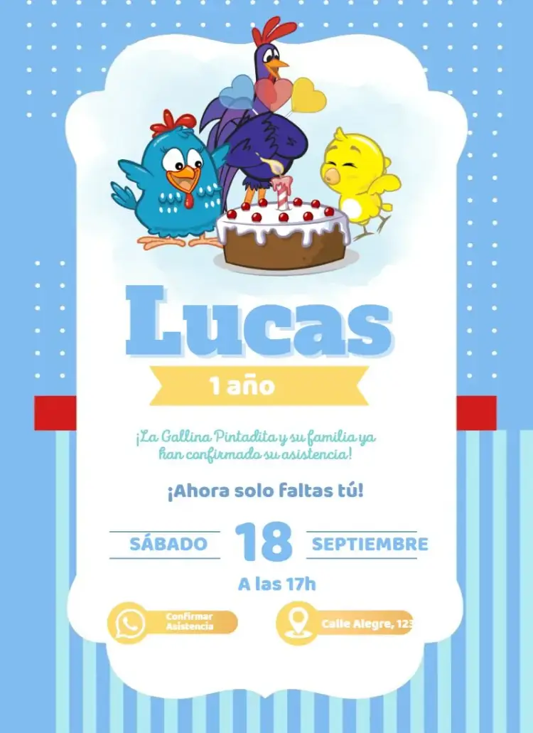 Invitación Gallina Pintadita editable y personalizable
