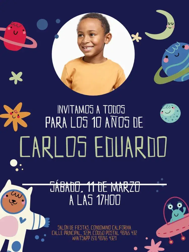 Invitación Infantil Masculino Espacial Foto