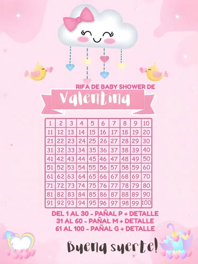Invitación Té Rifa Lluvia De Amor Bendición editable y personalizable