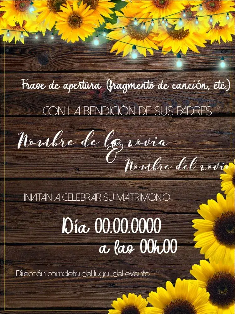 Invitación Boda Girasol Madera