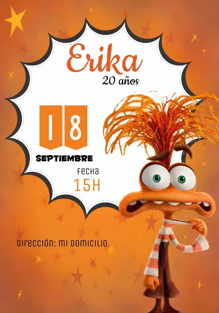 Invitación Ansiedad Divertida Mente 2 Infantil – tema Cumpleaños divertido, colorido, lúdico, moderno, infantil, temática