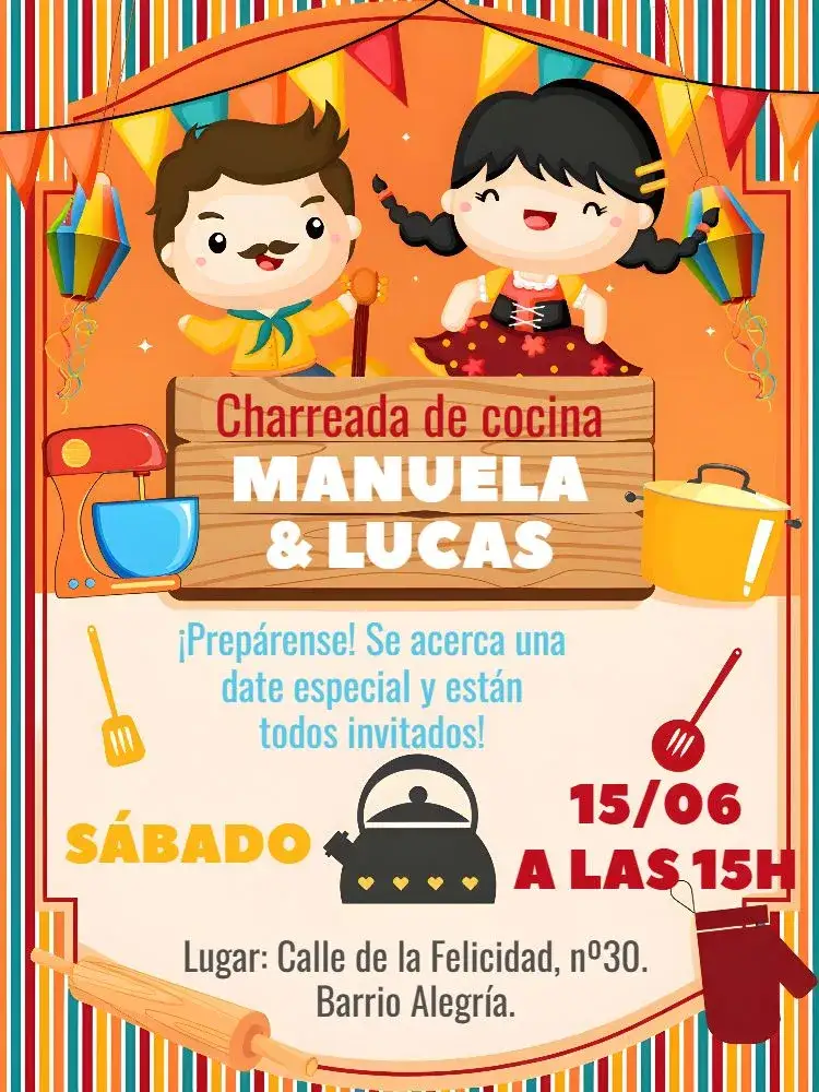 Invitación Charraia Chá De Panela Arraiá Cafetera – tema Despedida de Soltera colorido, vintage, rústico, festa junina, alegre, divertido