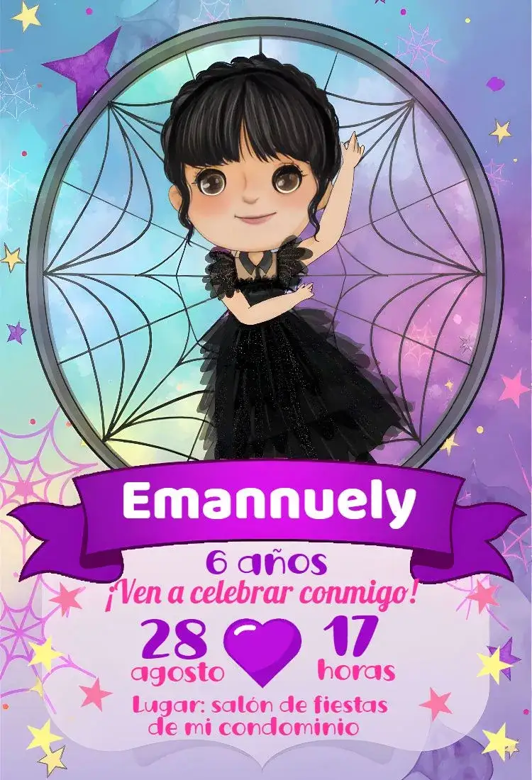 Invitación Wandinha Addams Wednesday – tema Más buscados gótico, temático, oscuro, vintage, divertido