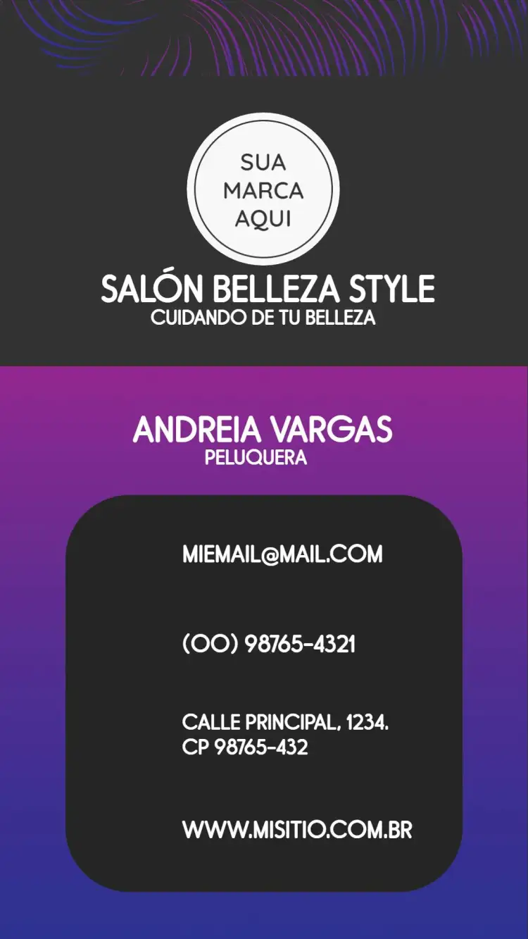 Invitación Tarjeta de Visita Digital - Peluquera Salón de Belleza – tema Tarjeta púrpura, moderno, vertical, profesional, elegante
