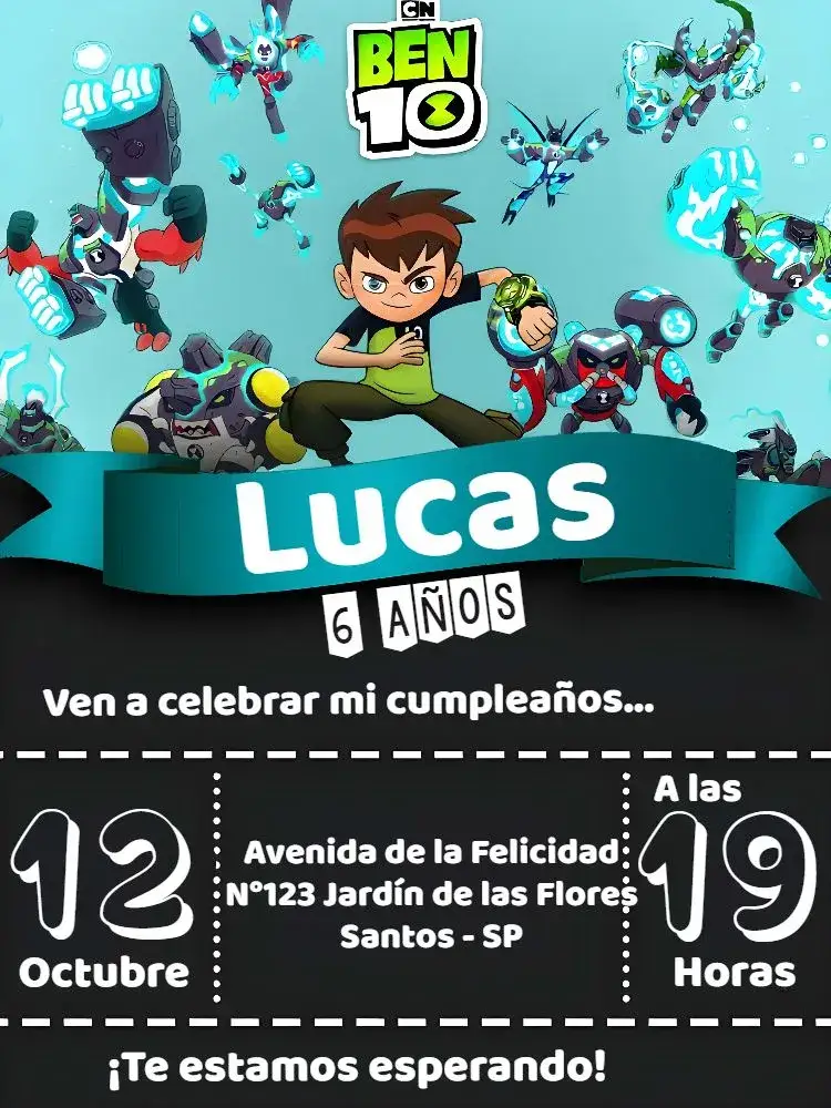 Invitación Ben 10 Morado – tema Cumpleaños Infantil púrpura, colorido, aventura, juvenil, infantil, moderno