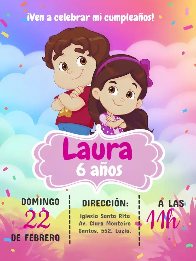 Invitación Maria Clara y Jp Rosa editable y personalizable
