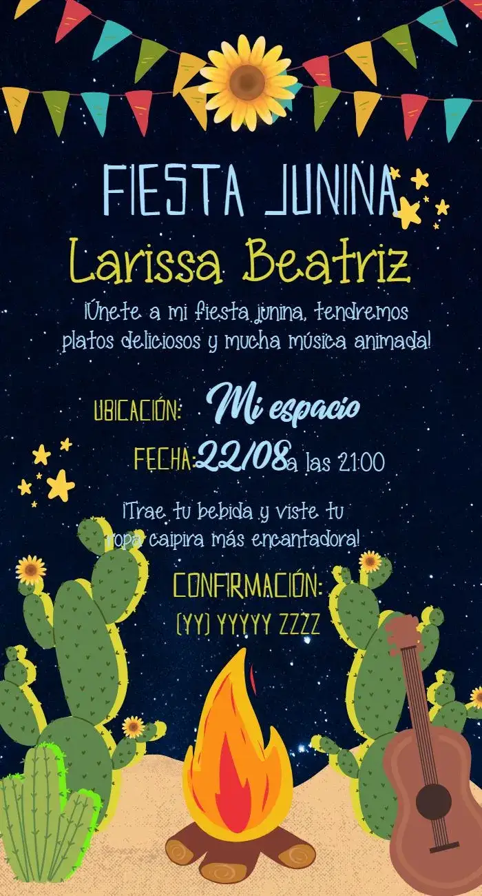 Invitación Arraiá Fiesta Junina Típicas – tema Fechas Conmemorativas colorido, rústico, vintage, divertido, tradicional, festivo