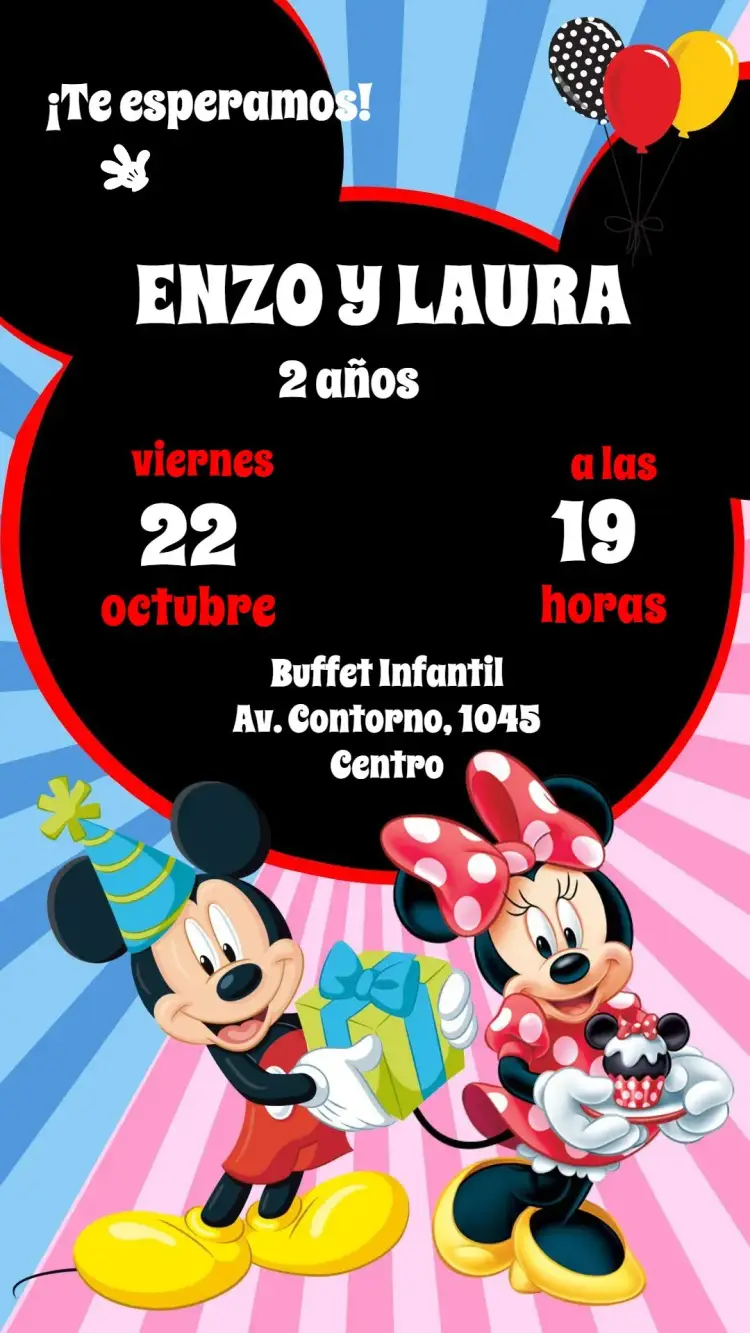 Invitación Mickey y Minnie