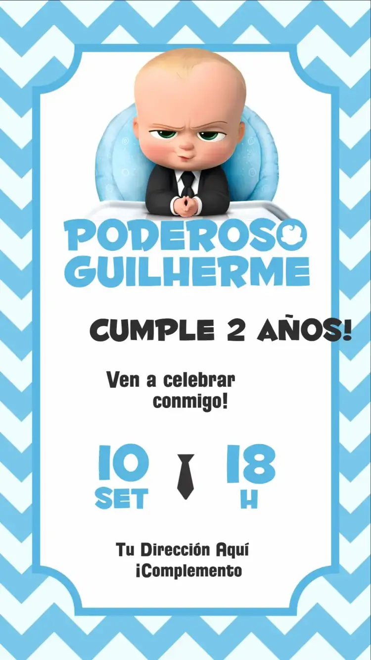 Invitación El Poderoso Jefe – tema Cumpleaños Infantil azul vibrante, infantil, divertido, superhéroe, moderno, colorido