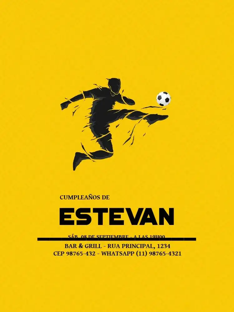 Invitación Fútbol Deporte Sencillo – tema Cumpleaños Infantil fútbol, minimalista, moderno, amarillo y negro, deportivo, divertido