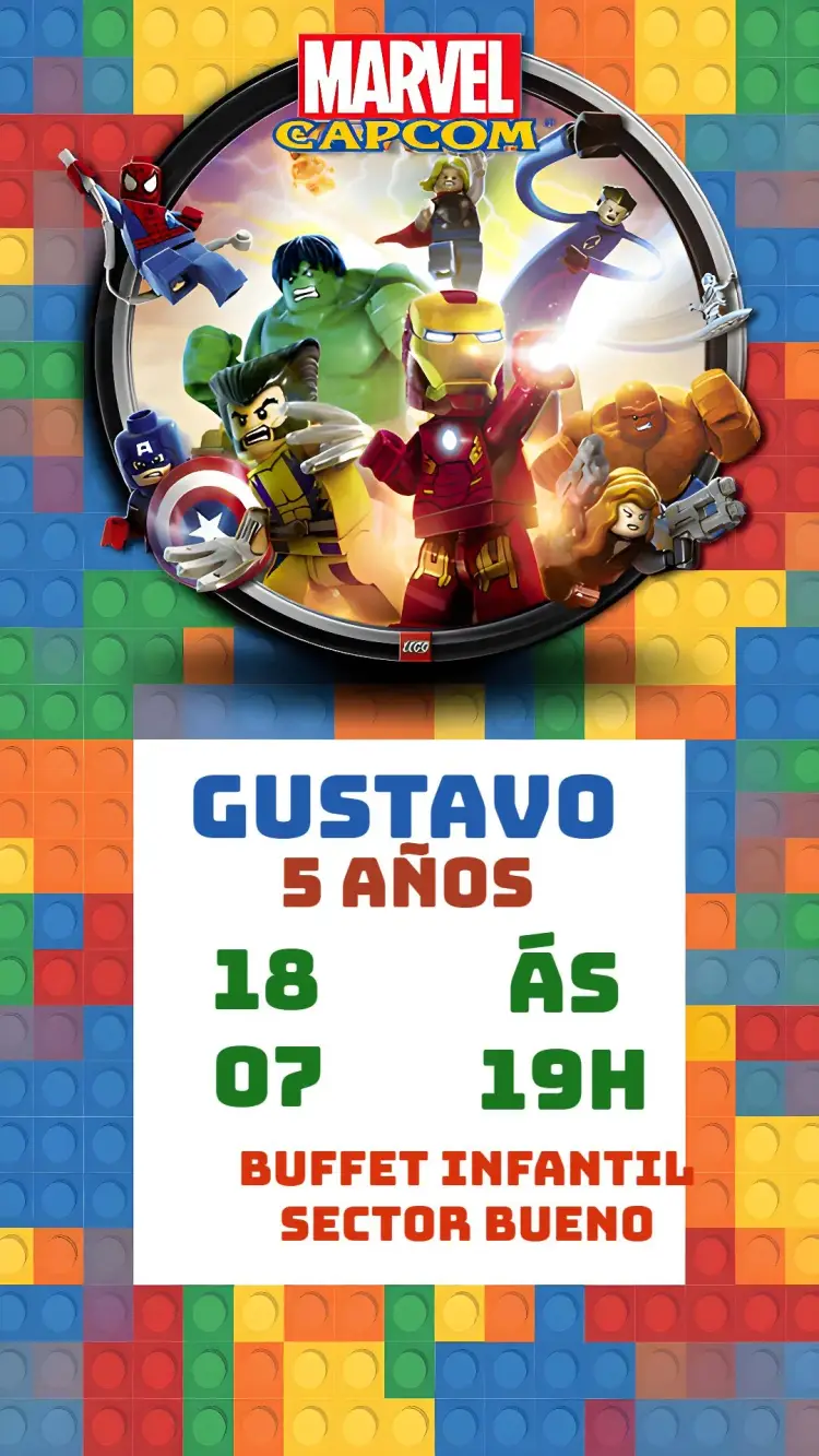 Invitación Superhéroes Marvel Lego Logo