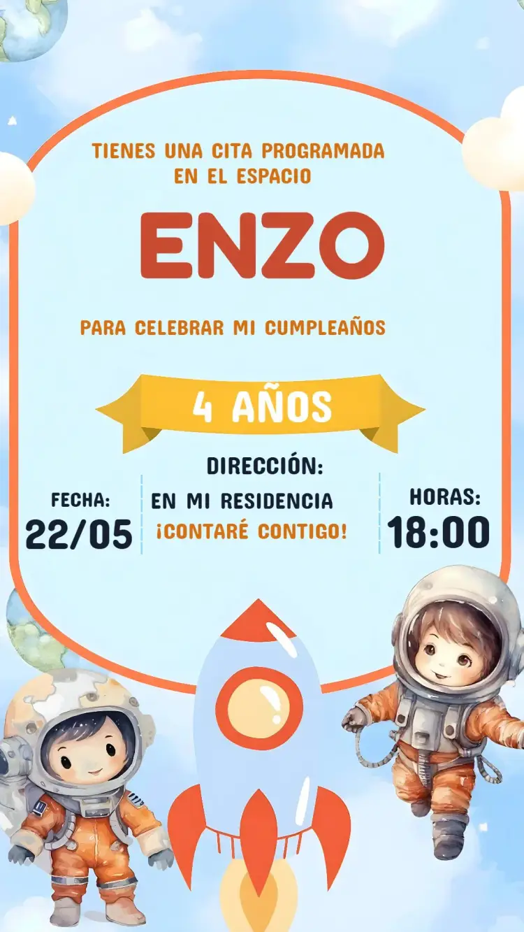 Invitación Astronauta Acuarela