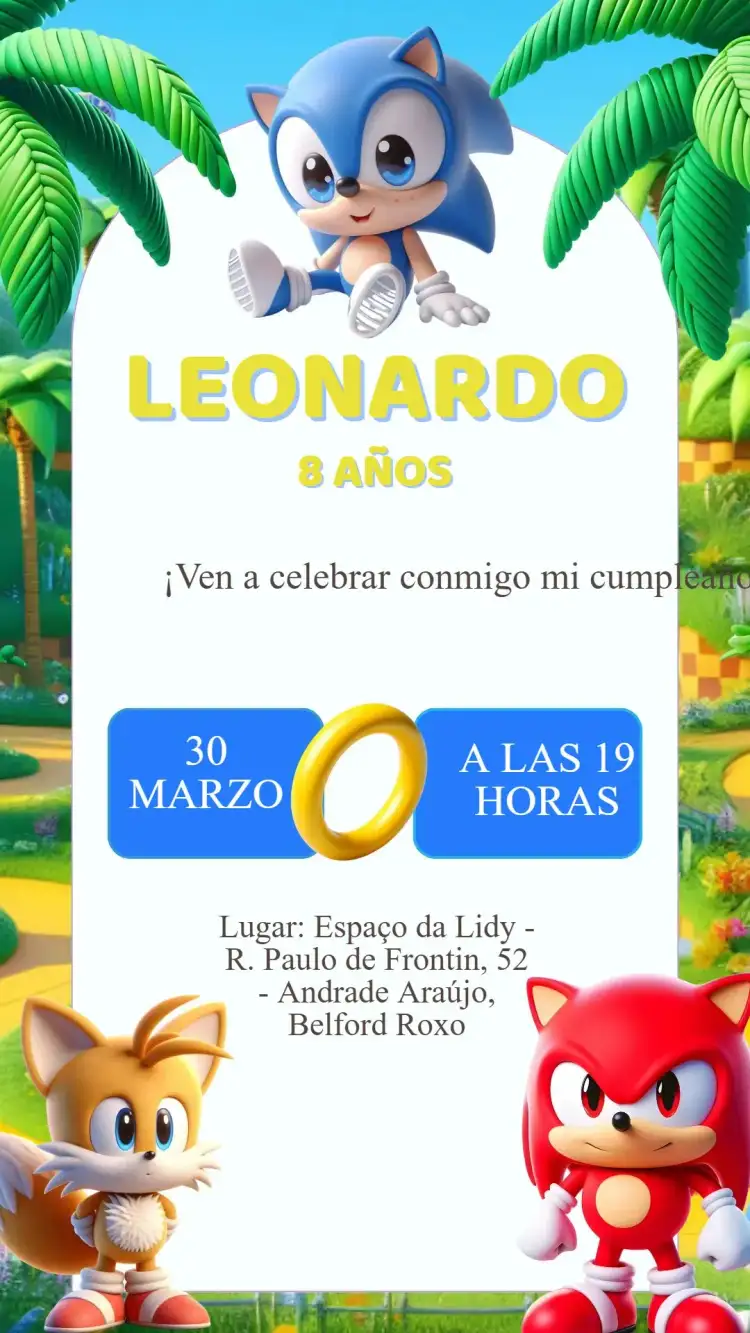 Invitación Cumpleaños Sonic