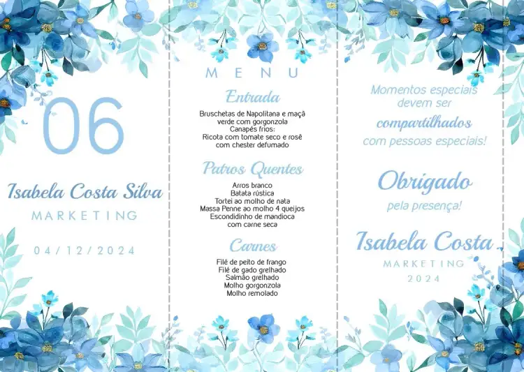 Invitación Menú Triángulo Graduación Floral Triángulo – tema Graduación floral, azul, moderno, elegante, triangular, vibrante