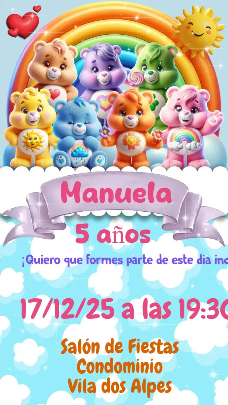 Invitación Osos Cariñosos – tema Cumpleaños Infantil colorido, divertido, infantil, tierno, ilustraciones de animales, tema ositos