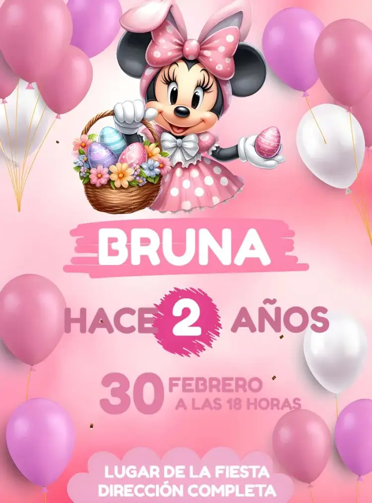 Invitación Minnie Mouse Pascua Rosa