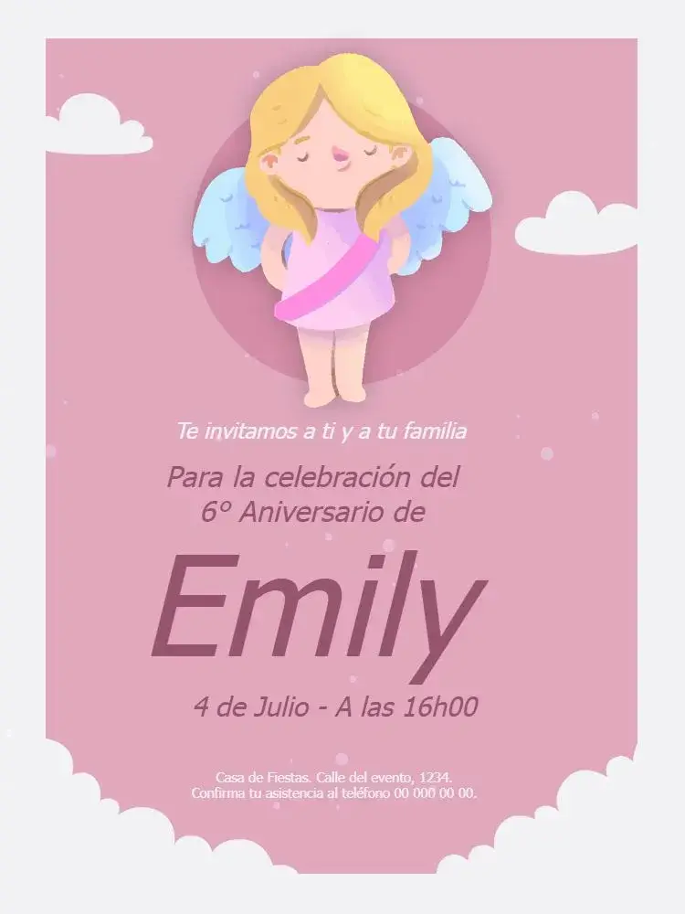 Invitación Ángel Niña Personalizado