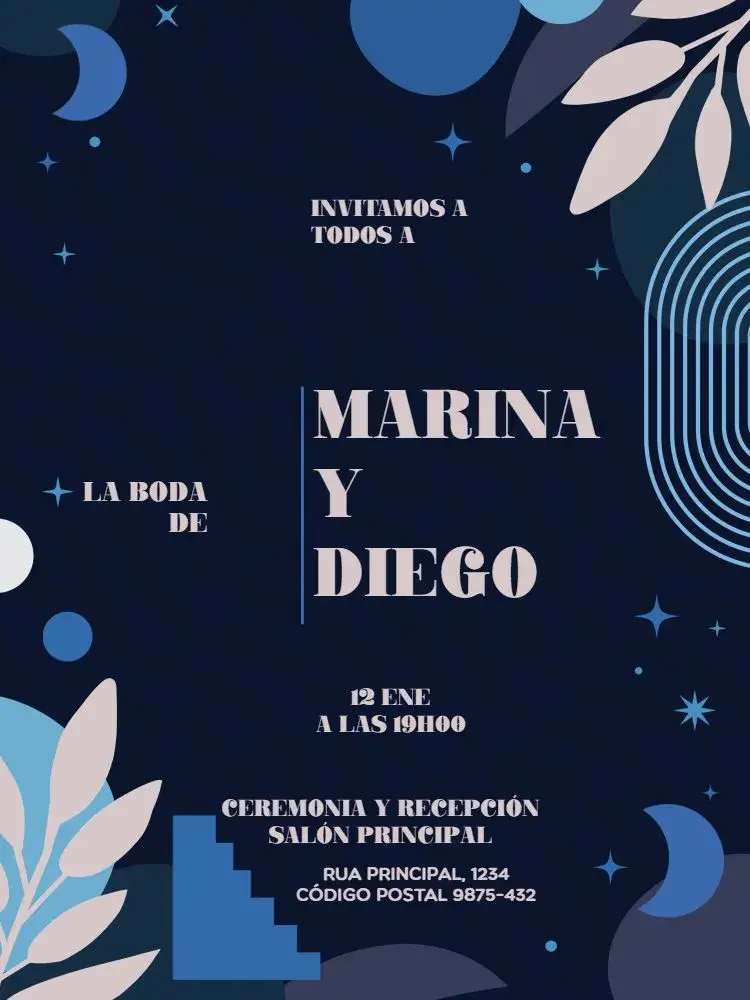 Invitación Boda Sencilla Y Creativa Azul Esposo