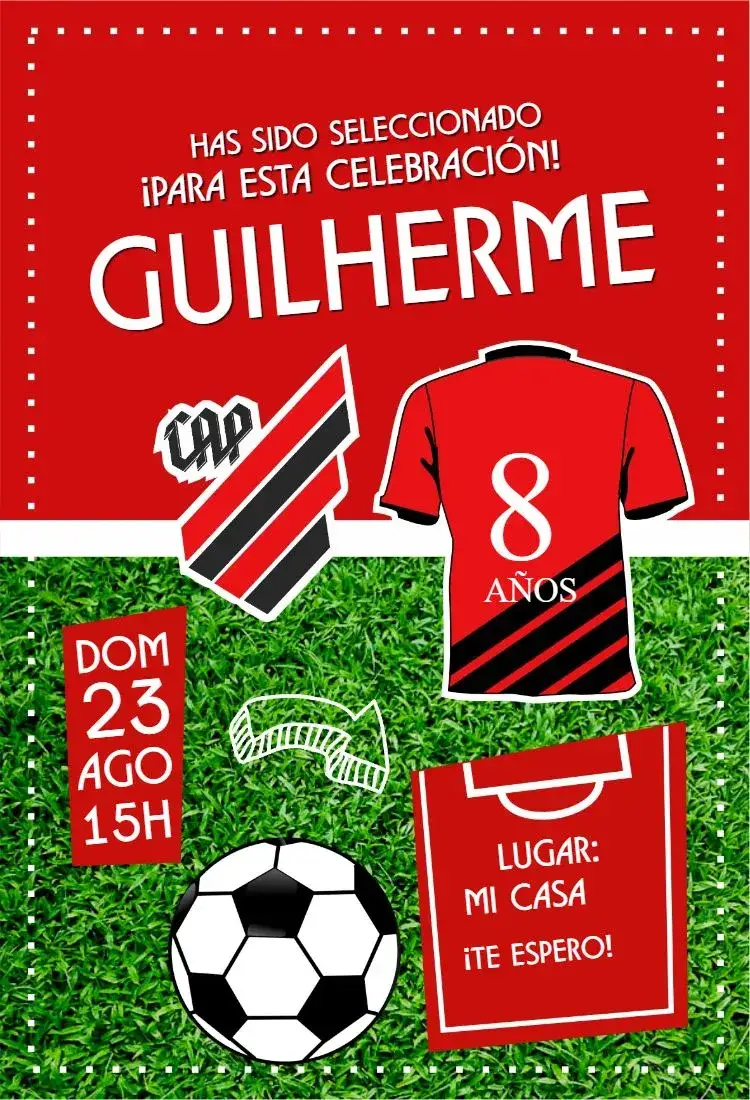 Invitación Atlético Paranaense camiseta – tema Cumpleaños colores del equipo, moderno, deportivo, vibrante, dinámico