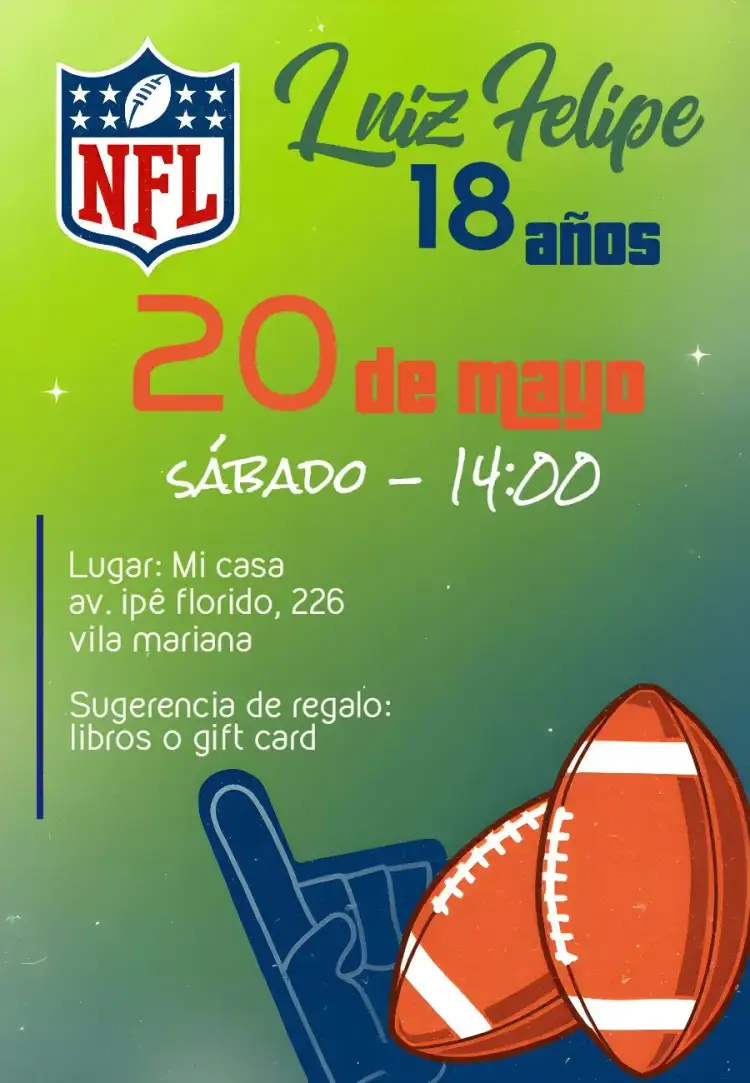 Invitación Fanático de la NFL – tema Cumpleaños Infantil colorido, deportivo, moderno, temático, divertido