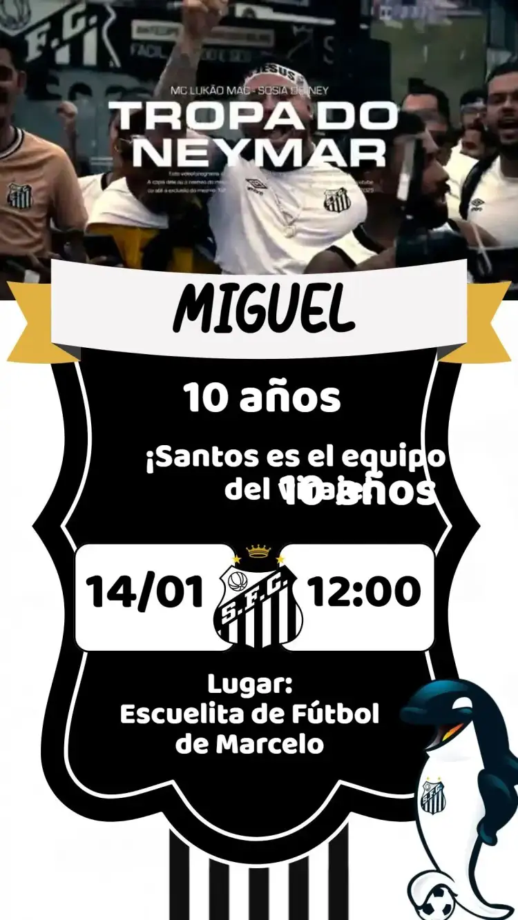 Invitación Santos – tema Cumpleaños fútbol, moderno, colorido, temático, vibrante