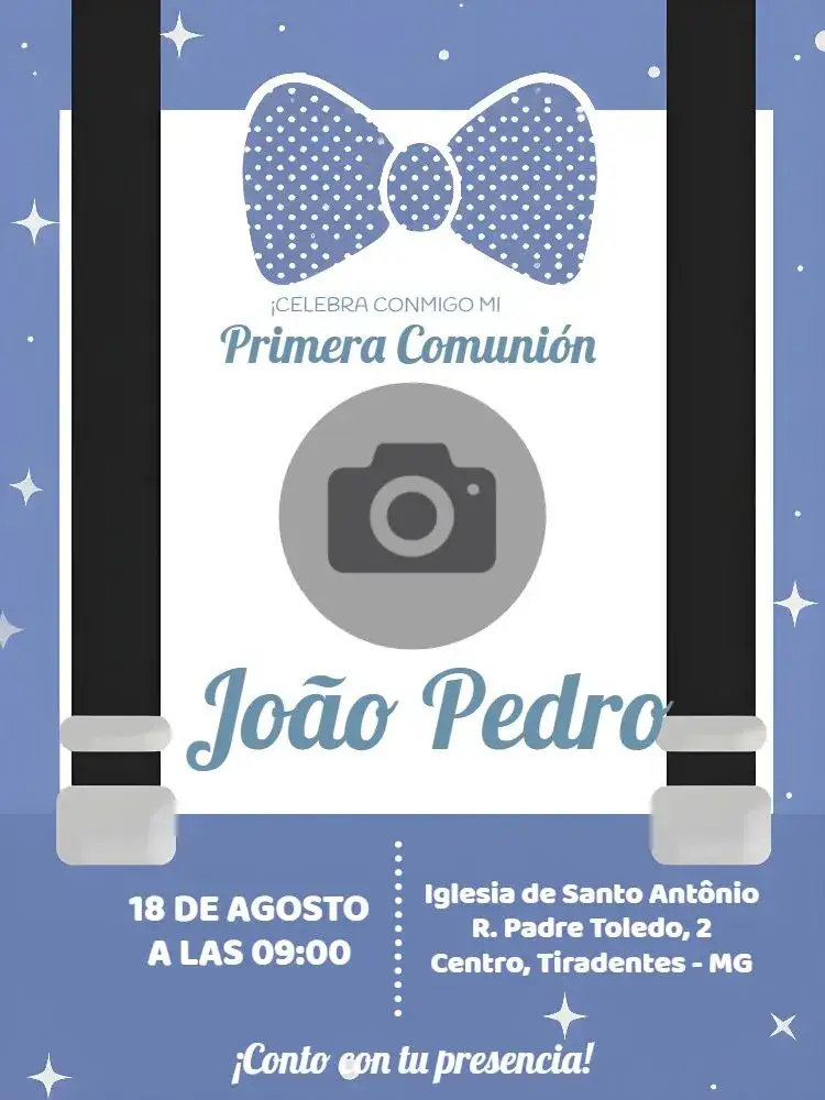 Invitación Primera Comunión Con Foto Niño – tema Primera Comunión azul, poá, moderno, infantil, elegante